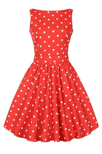 Thumbnail for Tea Dress - Red Polka Dot Lady Voluptuous Tea Dresses