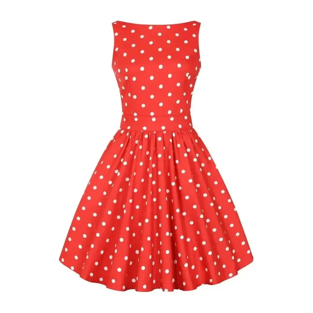 Tea Dress - Red Polka Dot Lady Voluptuous Tea Dresses