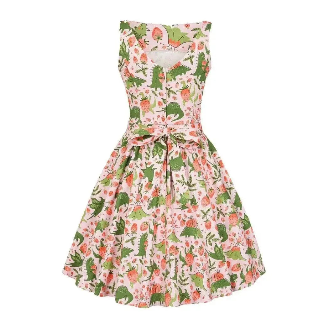 Tea Dress - Strawberry Dino on Pink Lady Vintage Tea Dresses