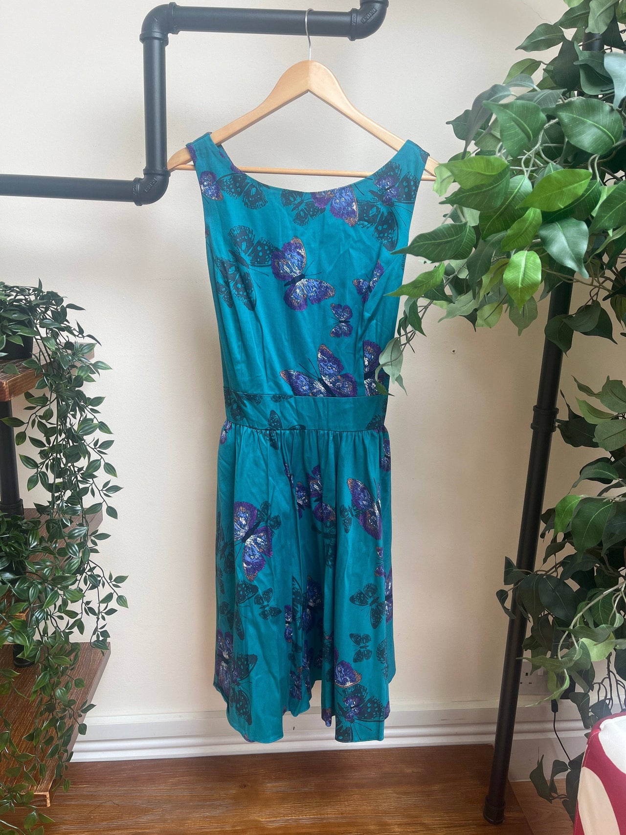 Tea Dress - Teal Butterfly (16) 16 Lady Vintage London Outlet