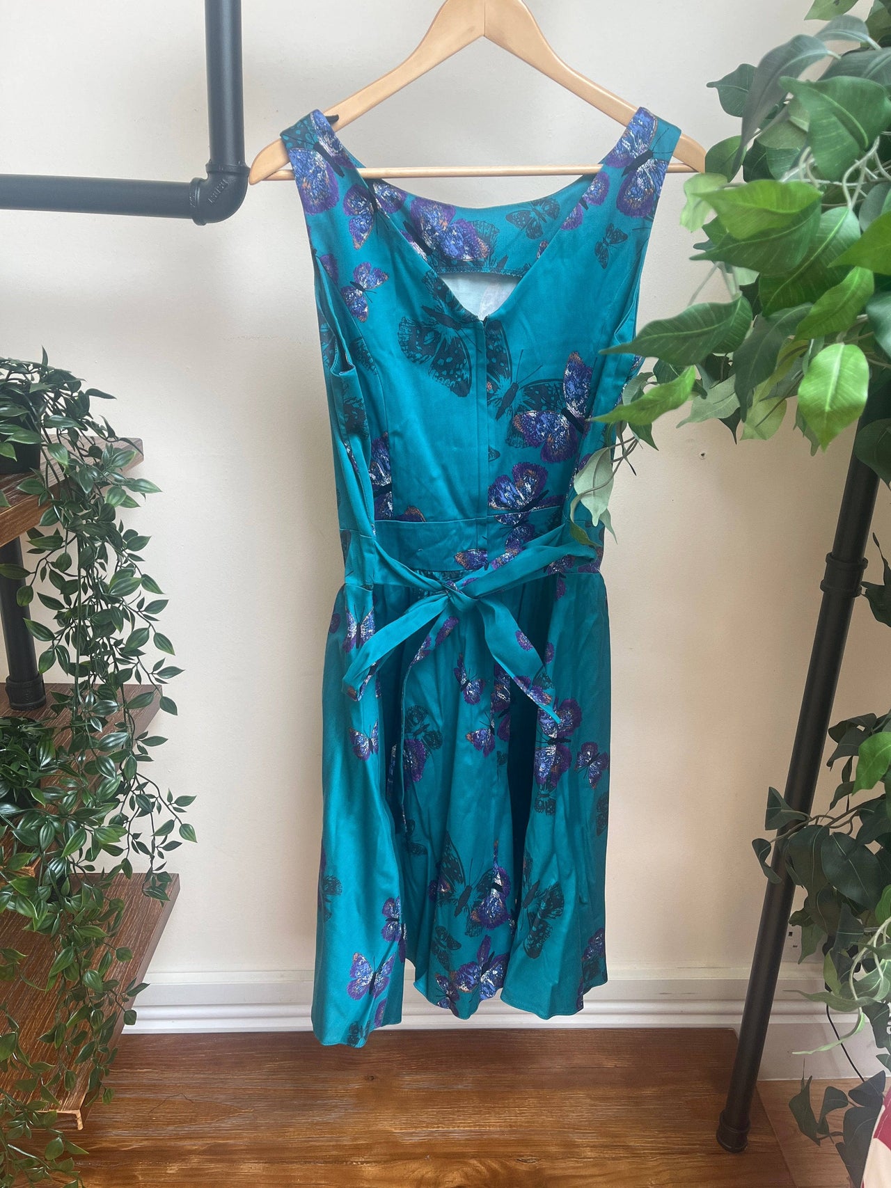 Tea Dress - Teal Butterfly (16) 16 Lady Vintage London Outlet