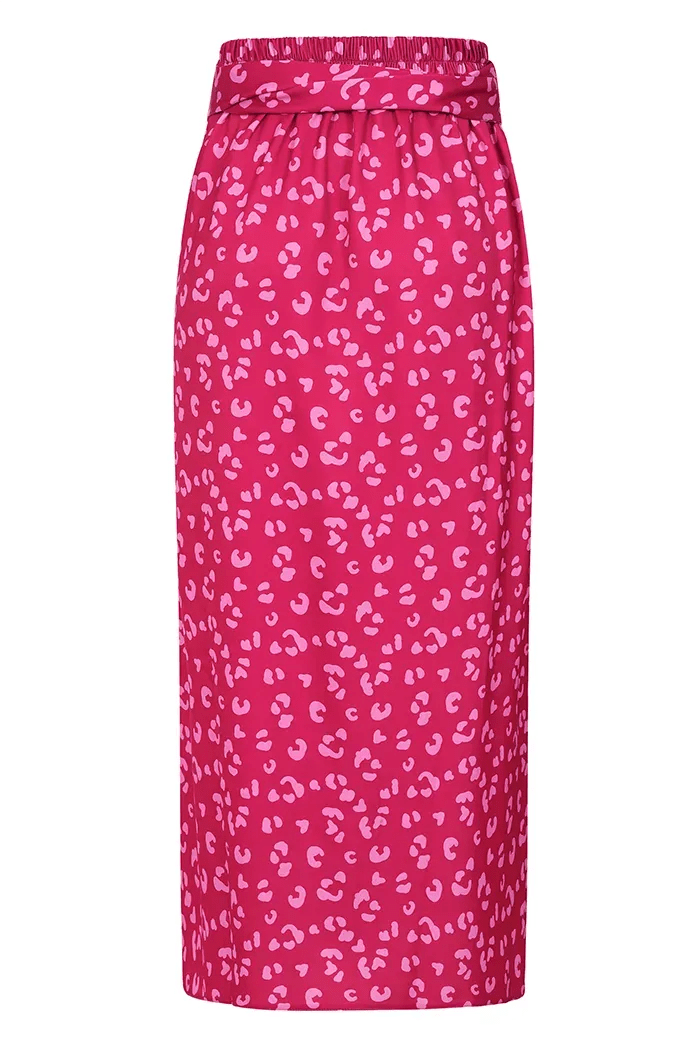 Wrap Skirt - Raspberry Leopard Print Lady Vintage Wrap Skirt