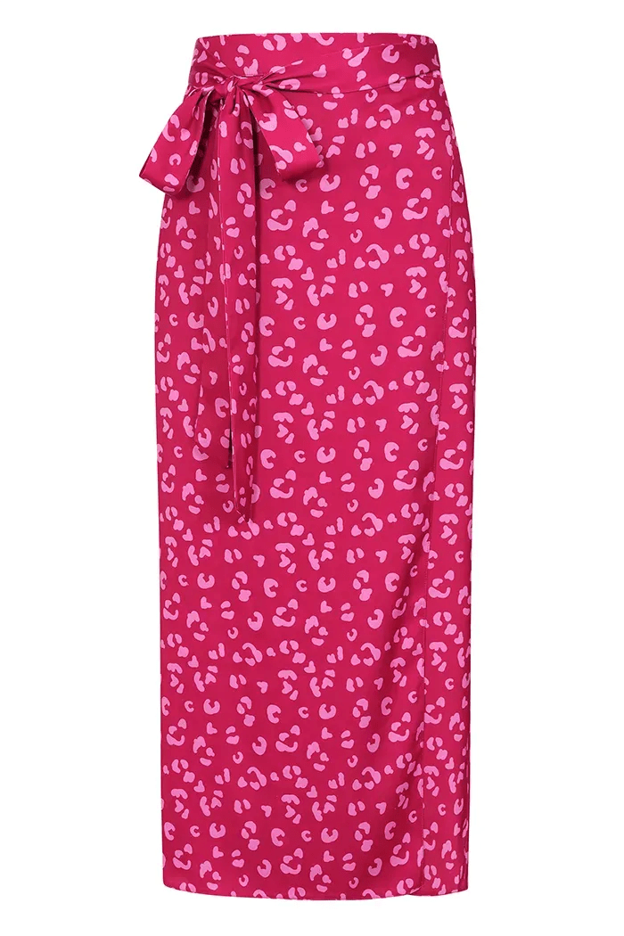 Wrap Skirt - Raspberry Leopard Print Lady Vintage Wrap Skirt